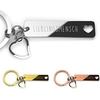 Merica Edler Schlüsselanhänger Lieblingsmensch | mit Gravur + Herz – Glücksbringer Auto – Geschenk für die beste Freundin – zum Jahrestag Geburtstag Partner