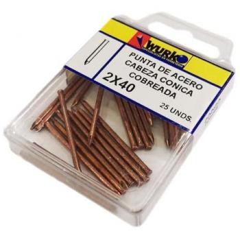 Puntas de Acero 2x40 mm, Cobreadas y Cónicas, Blister 25