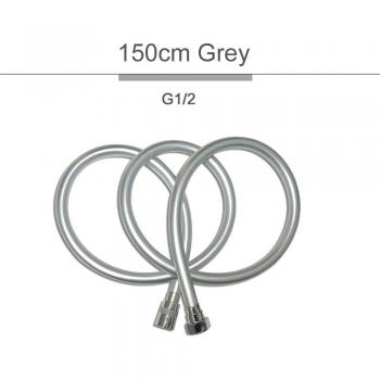Tuyau de douche flexible en PVC gris argent avec fixation anti-enroulement