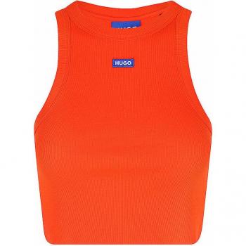 Hugo Top Cropped Fit Orange – Damen, L, mit Brustlogo und Ringrückenkante