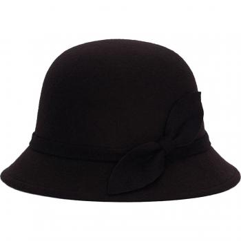 Ladies' Derby Style Bucket Hat in Faux Wool Felt with Bowknot NIN668