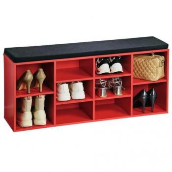 Schuhschrank mit Sitzkissen, rot, FSC