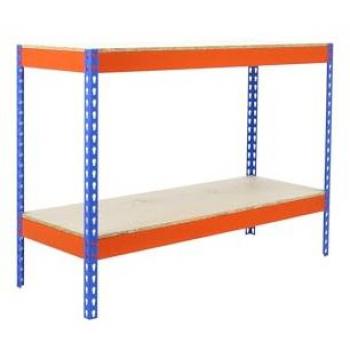 Support Métallique à Deux Niveaux 900x1500x450 mm – Bois Intégré – Capacité 600 kg – Résistance au Frappe – Bleu/