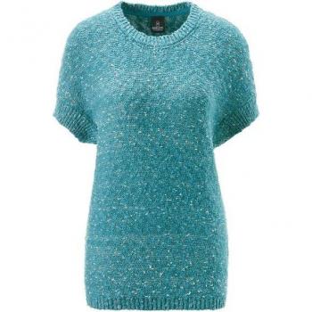 MADELEINE Kurzarm-Pullover in blaugrau und wollweiß
