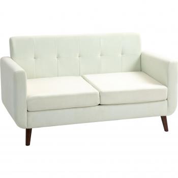 Modern Fabric Loveseat, Cream White – 2 Seats with Wooden Legs