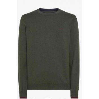 Sun68 Men's Military Green Round-neck Sweater Size M