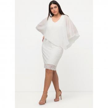 Abito da festa in pizzo scollo a V senza maniche beige taglia 56/58