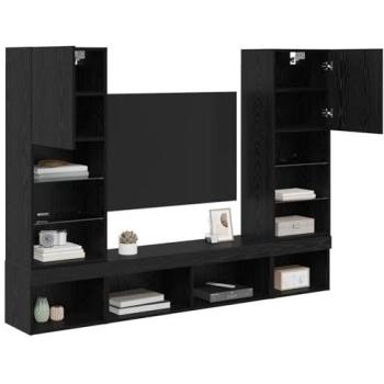 Unita' Muro TV 5xLED Nero Legno Multistrato