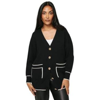 Mature Black Button‑Tipped Cardigan