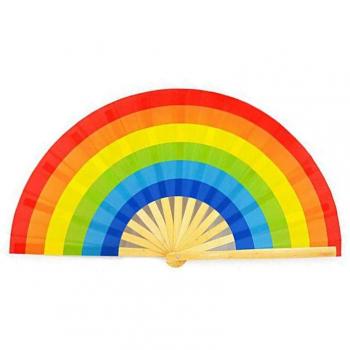 Large Folding Hand Fan, Rainbow Dot Design