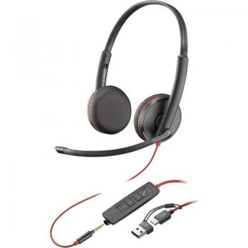 Micro-casque stéréo Poly Blackwire 3225 USB-C + connexion 3,5 mm + adaptateur USB-C/A