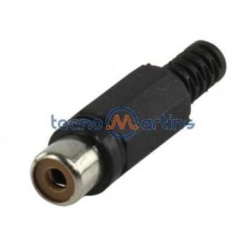 Conector RCA Fêmea Preto com Cabo Protegido