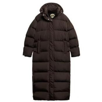 Superdry Damen-Braun Maxi-Steppmantel, Größe 38, mit Kapuze