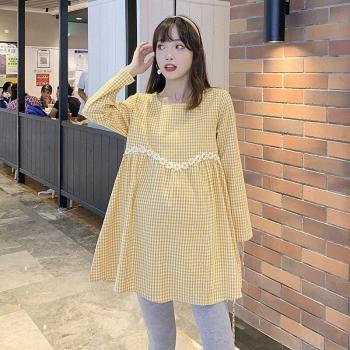 Casual Plaid Maternity Blouse with Loose Fit