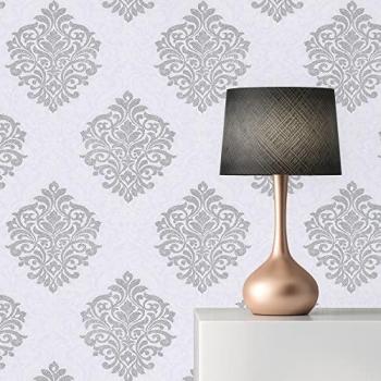Ornement Baroque Jacopo – Papier Peint Gris/Blanc Intissé