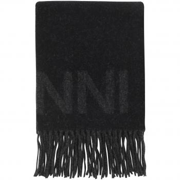 Ganni Fringed Wool Scarf Donna Sciarpa in Lana Nero Taglia ONE SIZE