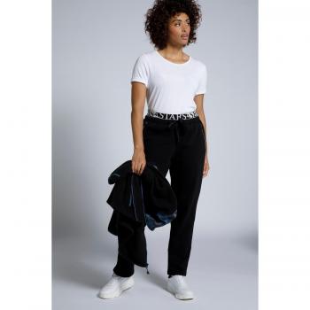 Pantaloni sportivi con scritta e tasche, Donna, Nero, Taglia: 48/50, Cotone/Poliestere