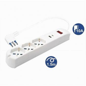 Multiprise 5 en 1 avec 3 prises et ports USB A/C