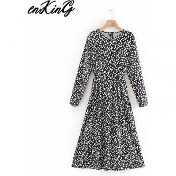 Dress Midi Poisson Noir Angleterre Vintage Col Rond Ample