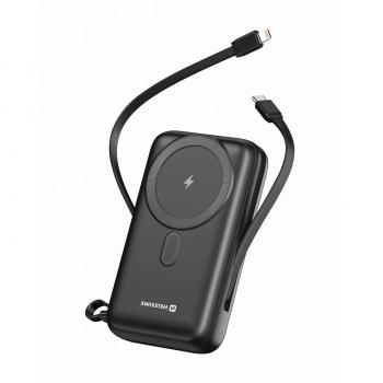 Swissten Power Bank 20 000 mAh PD 20 W – MagSafe Compatible, Câbles USB‑C & Lightning, Écran LCD