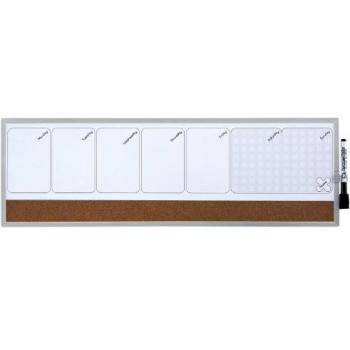 PLANIFICADOR SEMANAL NOBO MAGNETICO + TABLERO CORCHO HORIZONTAL CON MARCO DE ALUMINIO 585X190 MM