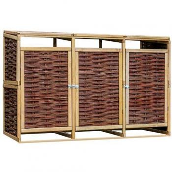 VidaXL Armadietto per tre bidoni della spazzatura in legno di pino e vimini