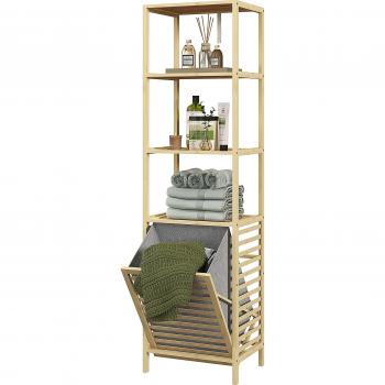 HOMCOM Bambus Badregal – 44x33x160 cm, kompakt, 3 Regalböden