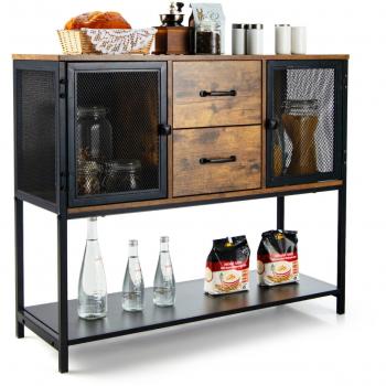 Mueble Multifuncional Costway con 2 Cajones Extraíbles y Repisa Inferior, Aparador 100 x 35 x 85 cm Marrón Rústico