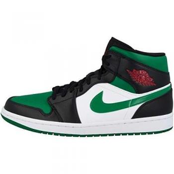 Nike Air Jordan 1 Mid Uomo – Nero + Verde Pine + Bianco + Rosso Gym, 43 EU