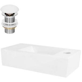 LuxeBath Keramik Aufsatzwaschbecken Weiß mit Ablaufgarnitur ohne Überlauf 40x18,5x10 cm