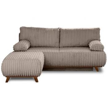 Canapé taupe 3 places Cristal convertible avec pouf et coffre de rangement