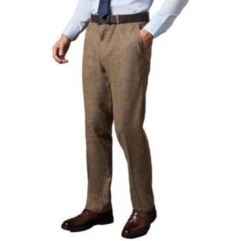 Burton Men’s Light Brown Tweed Tailored Trousers – Size 32R Neutral