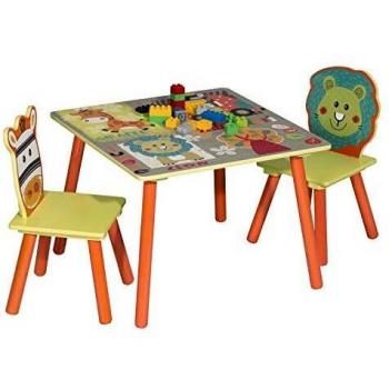 Woltu Wooden Preschooler Desk with 2 Stools, Forest Design