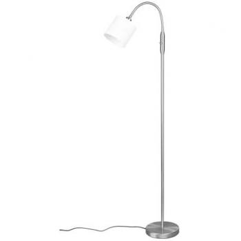 Lampadaire Tommy en Acier Satiné avec Abat-jour Blanc H.130 cm