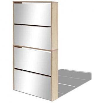 VidaXL 4-Tier Shoe Rack with Mirror, Oak Finish, 63x17x134 cm