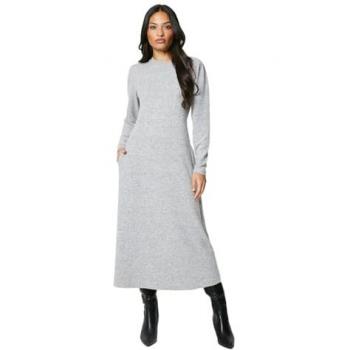 Brushed Soft Touch High Neck Fit And Flare Midi Dress