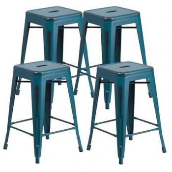 Blue Metal Bar Stool Collection – 4 Units, 24”, Ready to Use