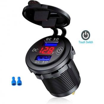 Chargeur rapide QC3.0 36W pour voiture, moto et bateau avec double port