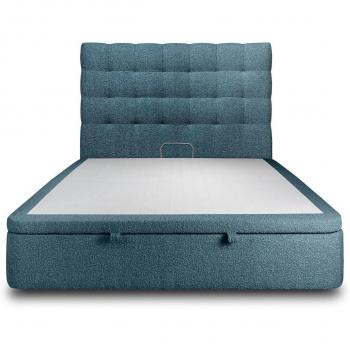 Bouclette Bleu Lit Coffre 200 × 200 cm (Tête de lit capitonnée)