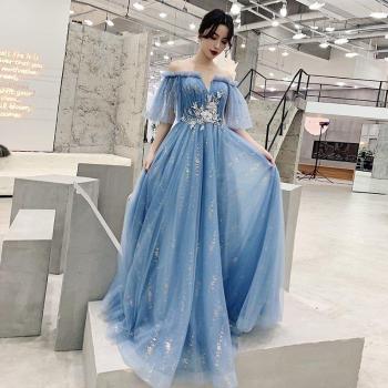 Vestido Formal Cheongsam Azul con Apliques