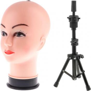 Tripod-Equipped Female Mannequin Head for Hair Styling