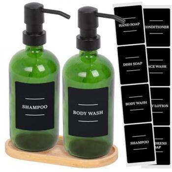 500ml Glass Soap Dispenser Set with Bamboo Tray & Labels
