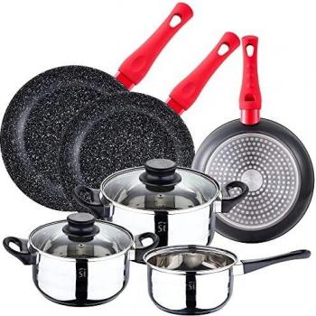 Pack de utensilios de cocina 5 piezas + 3 sartenes de aluminio forjado