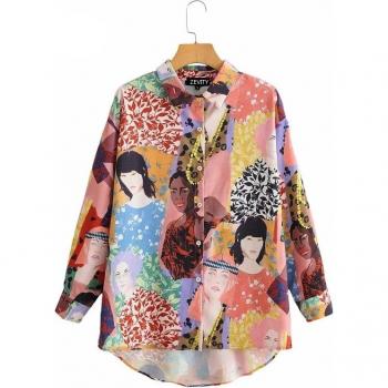 ZEVITY Ladies Retro Beauty Print Casual Top LS7125