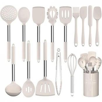 5-Piece Khaki Silicone Kitchen Utensil Set by Umite Chef