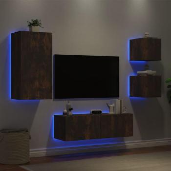 VidaXL TV-Wand 4-tlg. TV-Wohnwand mit LED-Leuchten Räuchereiche