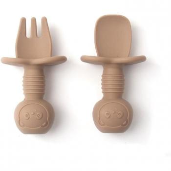 2pcs Food Grade Silicone Baby Spoon and Fork