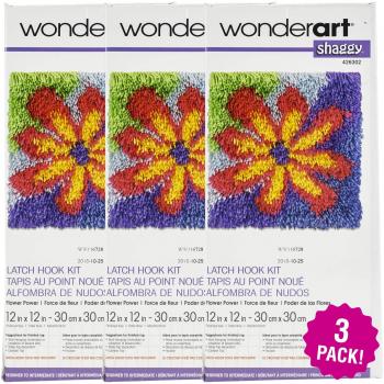 Caron Shaggy Flower Power 12x12 Latch Hook Kits, Pack of 3