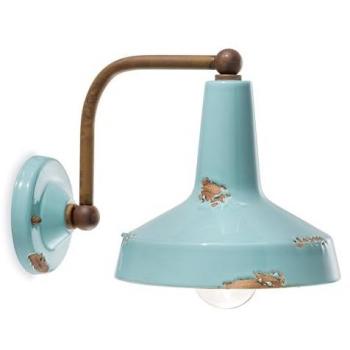 Applique Vintage in Ceramica Azzurra Ferroluce Curva 1 Luce E27