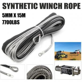 Synthetische Winde Linie 3/16 Zoll x 50 Zoll mit Schutzschlauch für ATV UTV (Grau), 7700 lbs